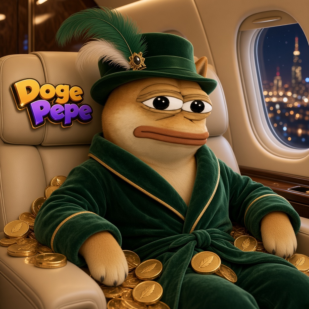 Doge Pepe flying in private jet luxury