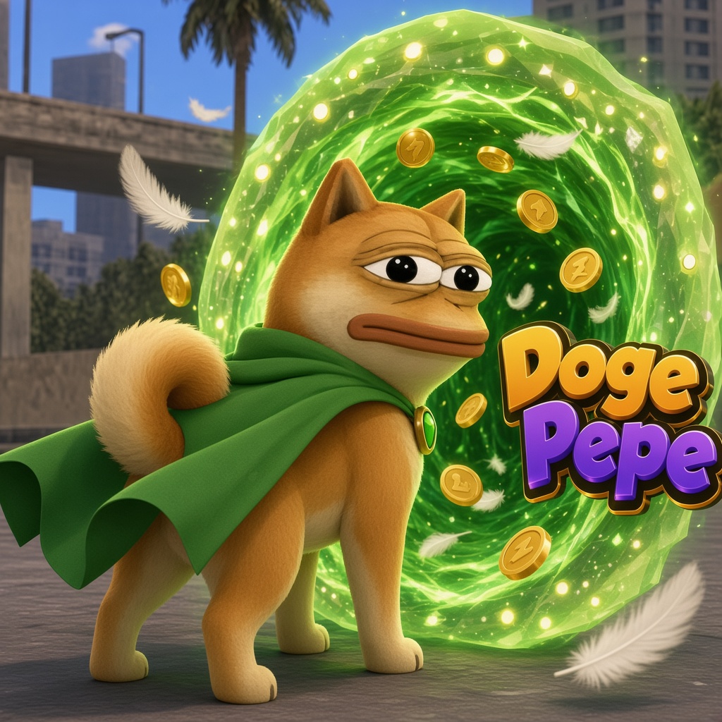 Doge Pepe looks through a glowing portal